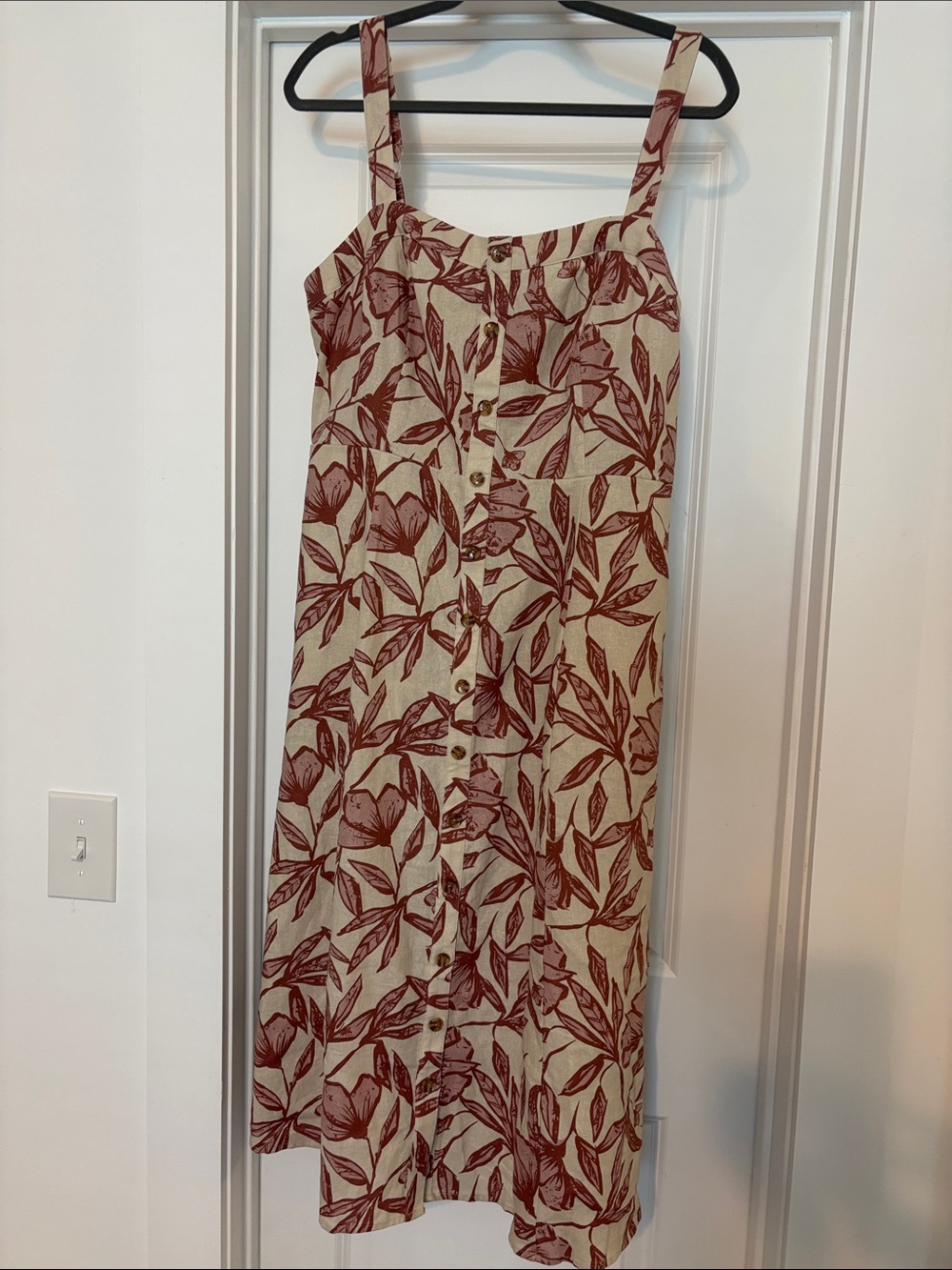 Market & Spruce Cream Midi Dress with Burgundy Leaf Print
